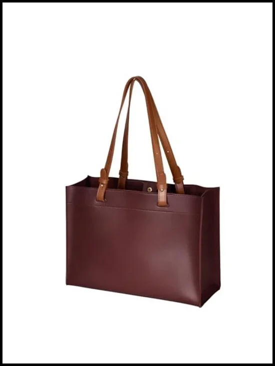 Vegan Leather Convertible Tote Bag with Detachable Pouch