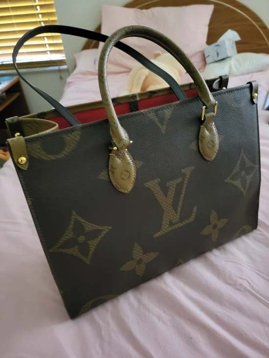 Louis Vuitton Brown Monogram Canvas Tote with Red Interior