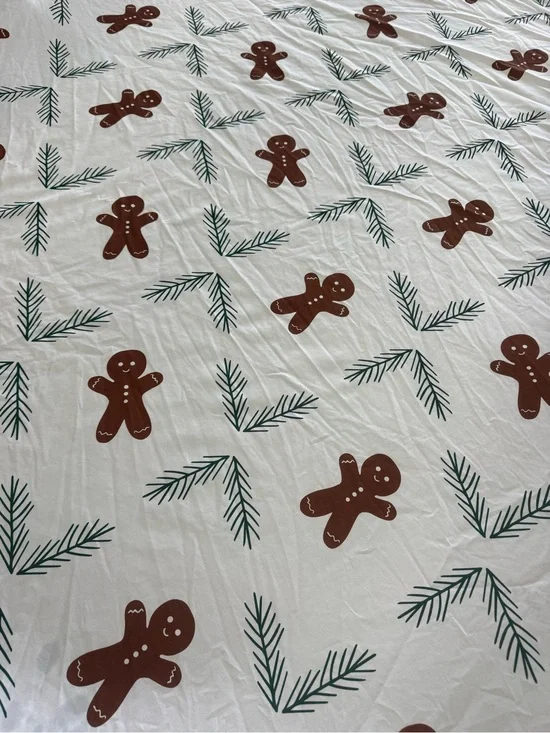CGK Linens Holiday Gingerbread Queen Sheet Set - White Brown & Green Pine