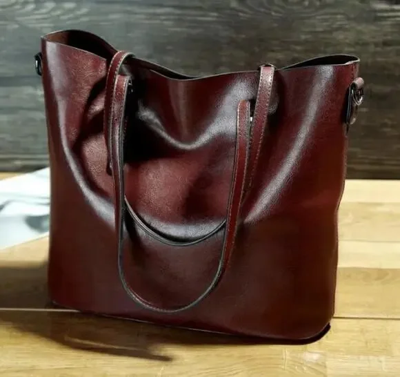 NWOT Faux Leather Tote with Removable Long Strap in Wine