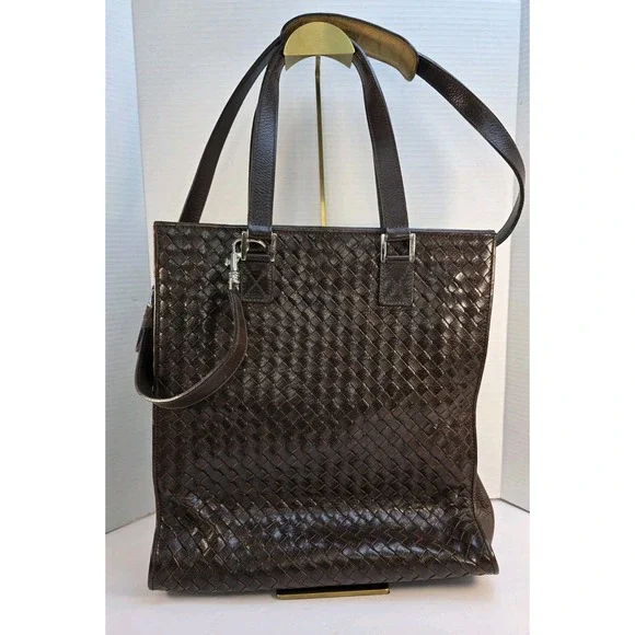 Cole Haan Genevieve Large Woven Leather Tote Bag in Brown with Detachable Strap‎