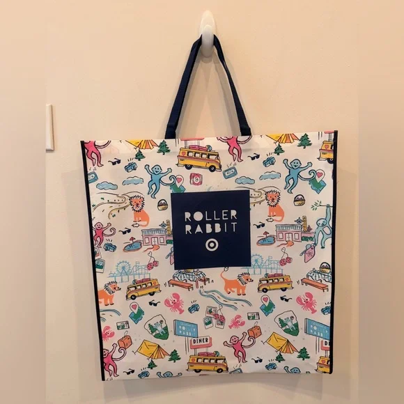 Roller‎ Rabbit Illustrated Canvas Tote – Navy, Pink, Orange, Teal