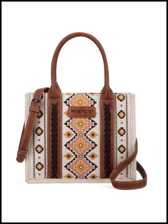 Western Aztec Print Tote Bag with Detachable Crossbody Strap Cotton Canvas