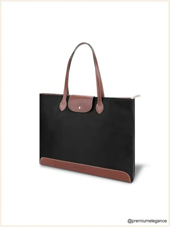 Slim Structured Work Tote Bag with Zipper, Lightweight Office Handbag