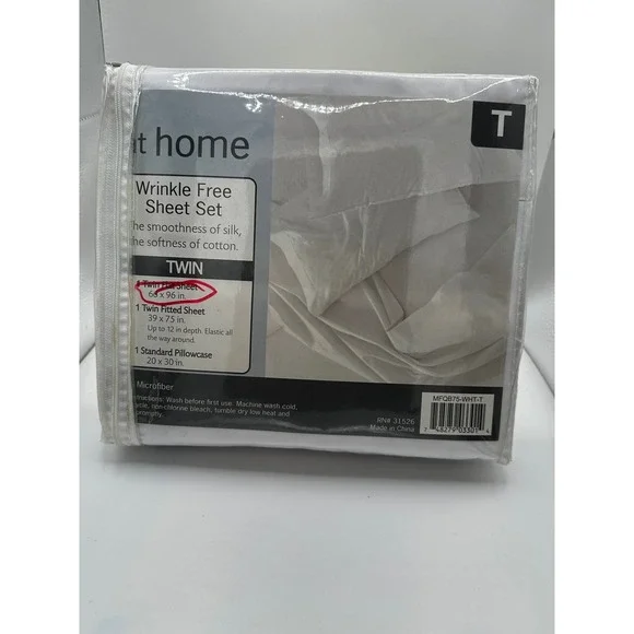 At Home Wrinkle Free Flat Sheet Twin ONLY White Microfiber  Bedding New