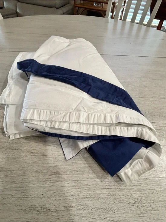 DEA ITALY For GATTLES, NAPLES Flat Sheet With Navy Blue Border Queen 86” X 108”
