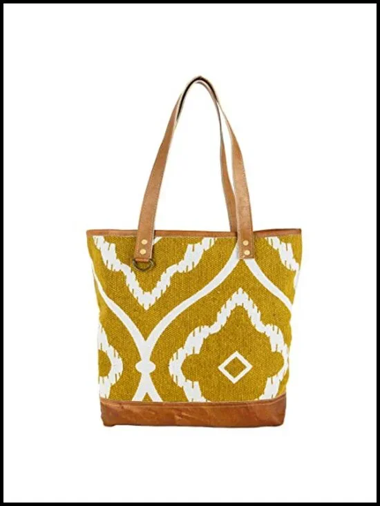 Upcycled Canvas and Leather Tote Bag with Zipper Closure, Heavy Duty Carry On