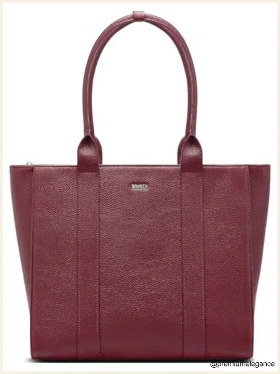 Full-Grain Pebbled Genuine Leather Work Tote, 15.6
