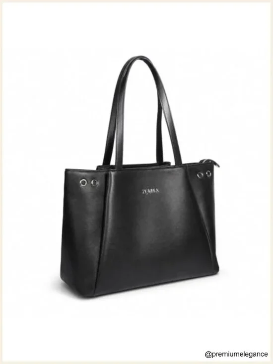 Large Structured Vegan Leather Work Tote Bag with Compartments for Women