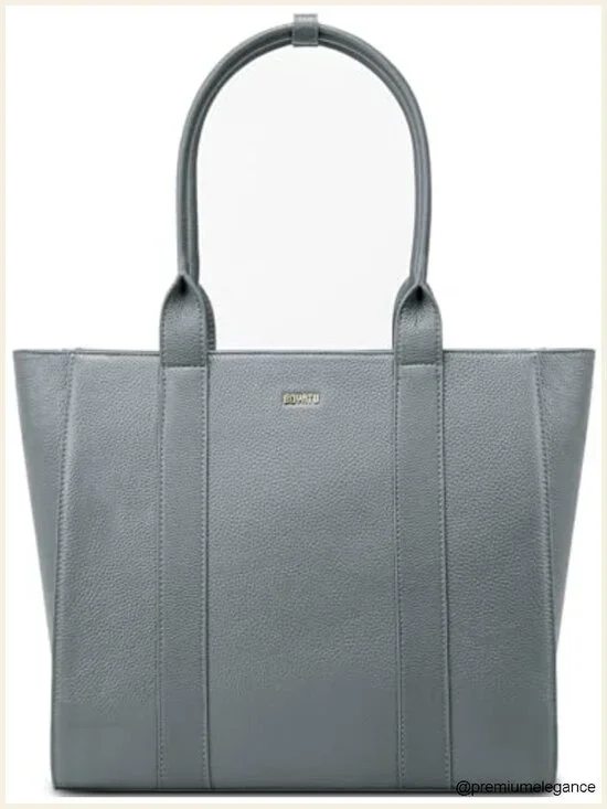 Full-Grain Pebbled Genuine Leather Work Tote, 15.6