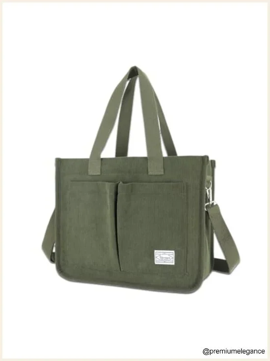 Large Corduroy Tote Bag with Pockets, Crossbody Purse for Laptop, Work, Travel,