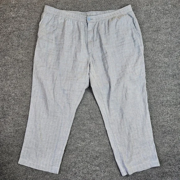 Tommy Bahama Beach Coast Linen Pants Men's 2XLB‎ Full Elastic Blue Herringbone