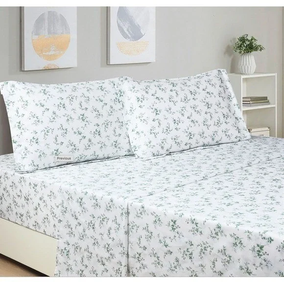 Brooklyn Blue White Floral 100% Cotton Sheet Set Queen Shabby Chic Cottagecore‎