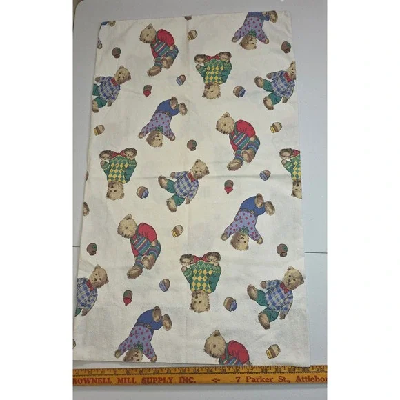 Vintage Teddy Bear Pillowcase Set of 2 Cream Honey Pot Plaid Argyle Print 20x30‎