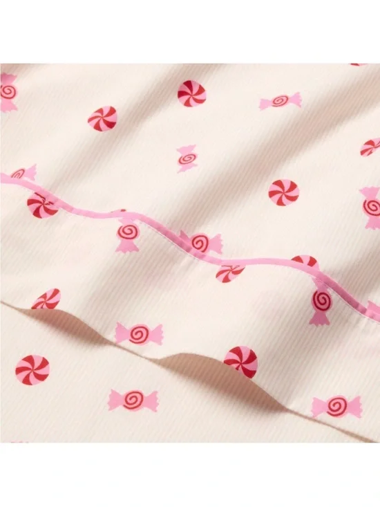 Pillowfort Candy Stripes Full Sheet Set Pink Christmas 100% Cotton NWT
