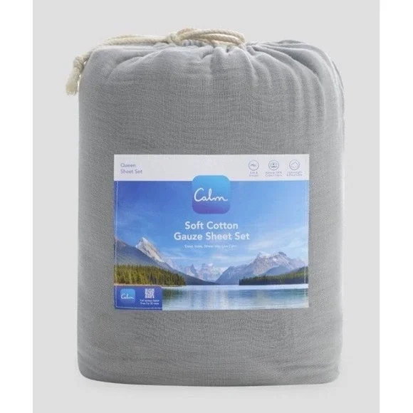 Calm KING Size Soft Cotton Gauze Sheet Set GRAY