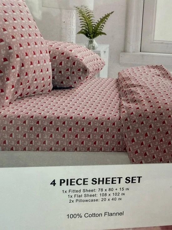 Brushed Cotton Flannel 4-Piece Sheet Set in Red Pattern