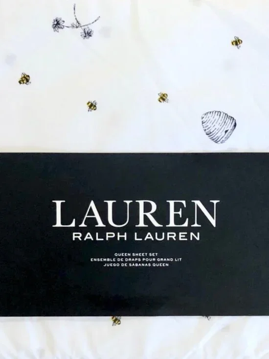 Ralph Lauren QUEEN Size Bees & Bee Hives Sheet Set    100% Percale Cotton
