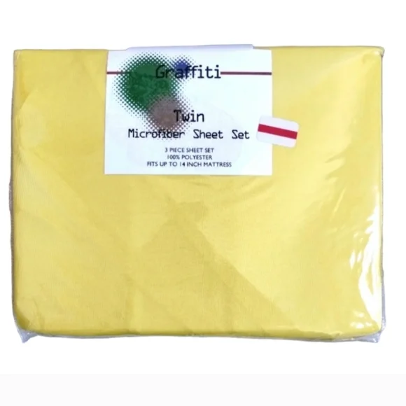 TWIN SHEET SET New YELLOW MICROFIBER Graffiti