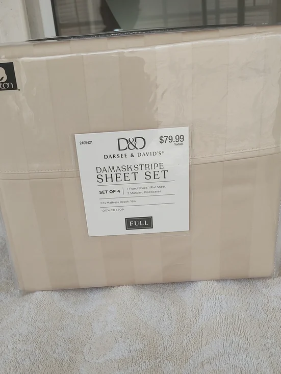D&D Damask Stripe Sheet Set in Cream - Full