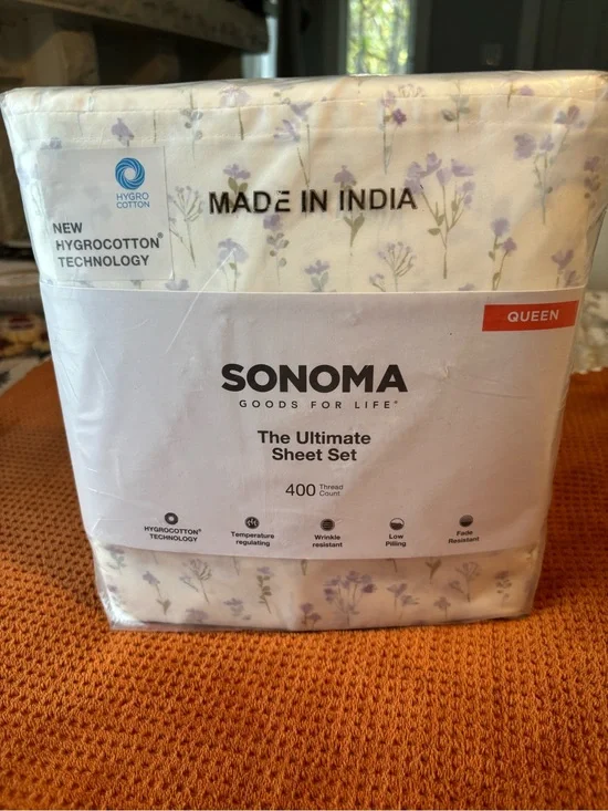 SONOMA Queen Cream Sheet Set with Lavender Floral Print