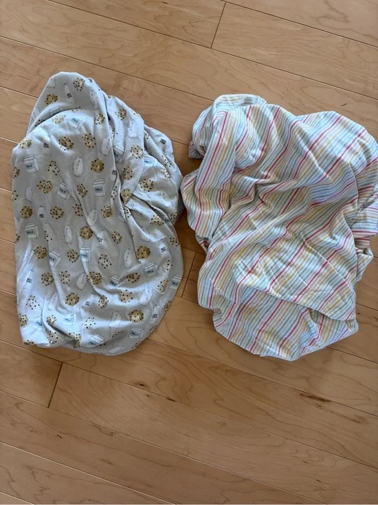 Copper Pearl Crib Sheets- Pastel Stripe and Cookie Print