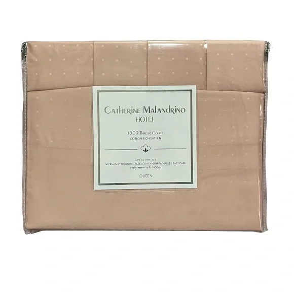 🆕CATHERINE MALANDRINO 1200 TC COTTON RICH SATEEN 6PC SHEET SET QUEEN BLUSH PINK