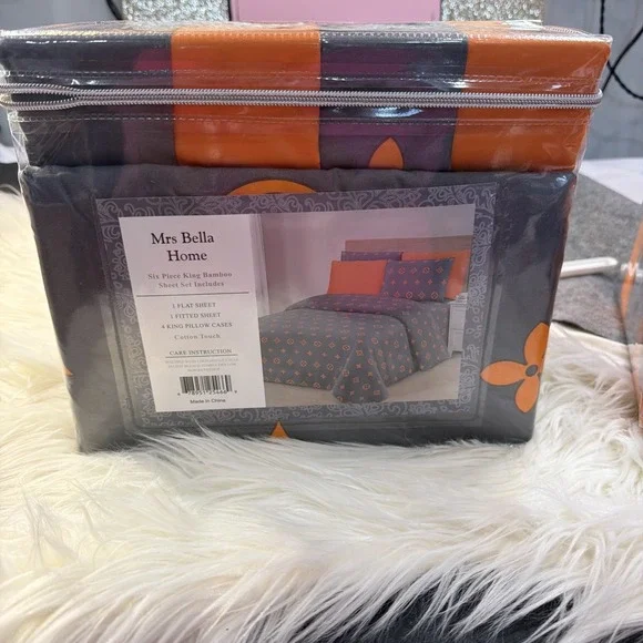 Bamboo KING‎ SHEET SET Designer KING SHEET SET 6 PIECE SET NEW Grey And Orange