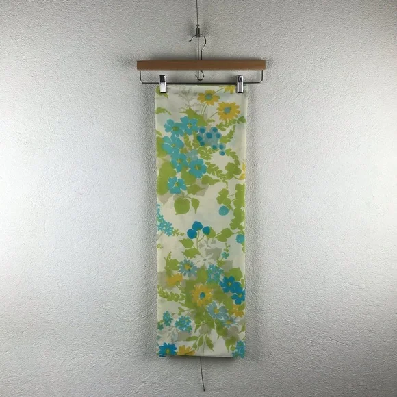 Vintage l 60s Queen Aqua Floral Groovy Funky Mod Pillow Case Bed Linens Fabric