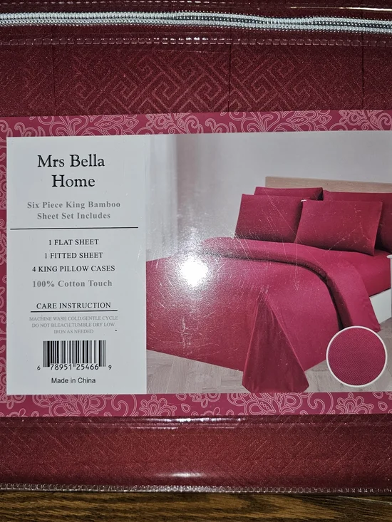 Mrs Bella Home 1800 King 6-Piece Bamboo Sheet Set  Burgundy  16