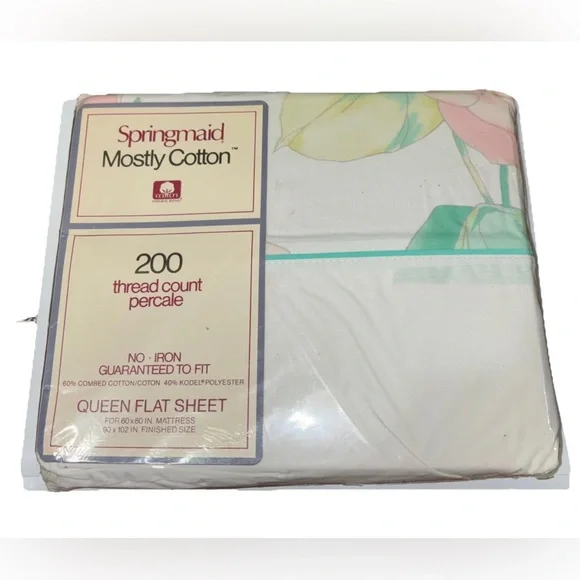 Vtg Springmaid Mostly Cotton Queen‎ Floral Flat Sheet New in Package70s 80s
