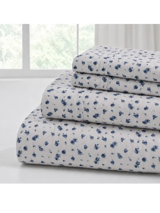 Modern Threads 4pc Soft Microfiber Queen Sheets w/Deep Pockets~Sweet Rose Blue