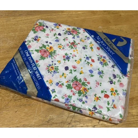VTG Dan River Danville 70s Floral Field Flowers Twin‎ Flat Sheet Cottagecore NOS