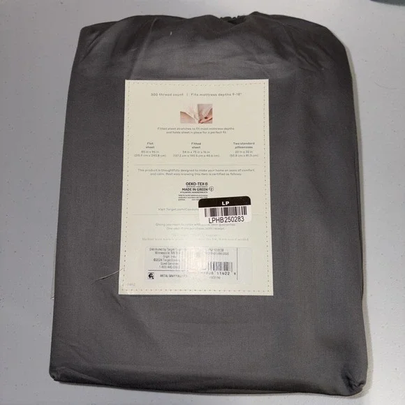 Casaluna Supima Percale Sheet Set Full Size Dark Gray 250 Thread Count