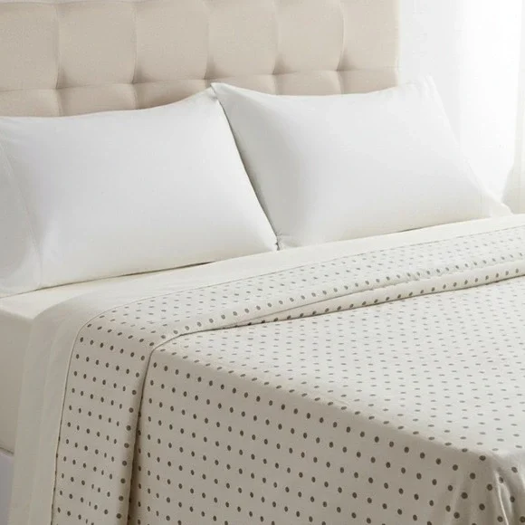 Ralph Lauren Twin Flat Sheet Beige Polka Dot 100% Cotton Lauren Home Bedding‎