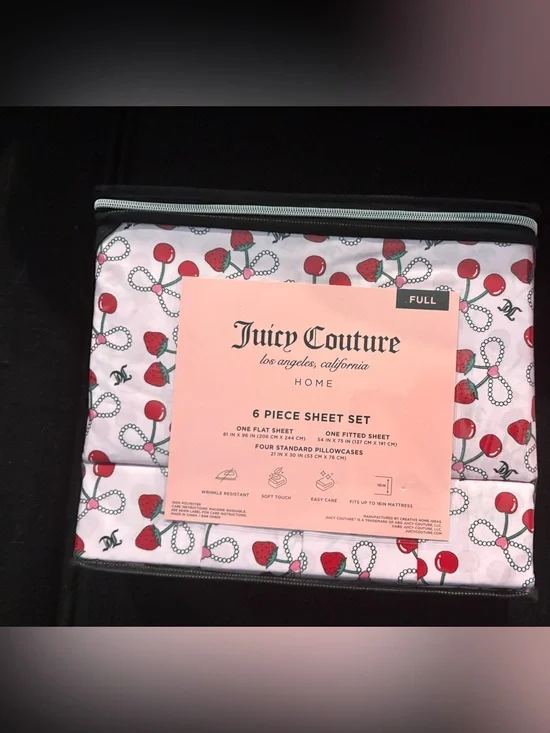 Juicy Couture Pink Strawberry & Cherry Print 6-Piece Sheet Set
