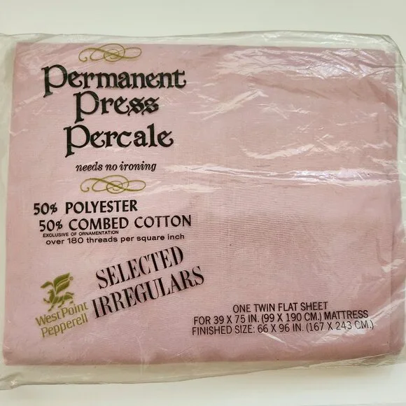Vintage West Point Pepperell Permanent Press Percale Selected Irregular Flat