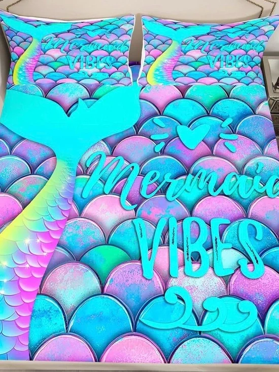 Mermaid Bedding Set - Turquoise, Pink, Purple. Sheets, comforter, pillowcases.