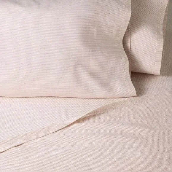 Hearth & Hand Micro Stripes Soft Neutral Rust Color Linen Blend Bedding Sheets