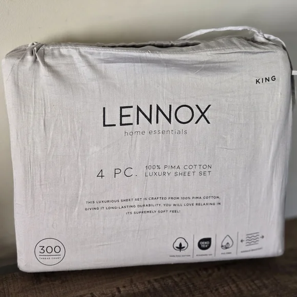 LENNOX King Size 300 Thread Count Luxury Pima Cotton Sheet Set