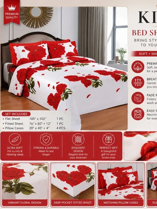Hotel Selection Bamboo 6 Pieces Sheet Set Red Rose