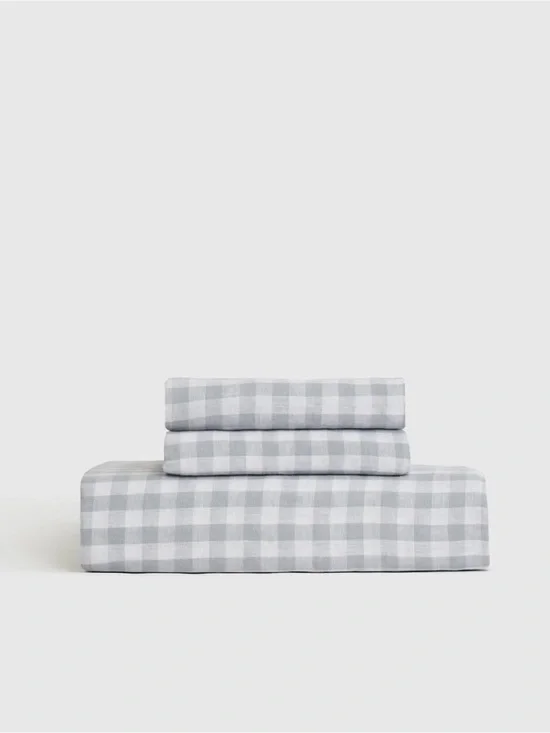 Quince NWOT European Linen Sheet Set in Blue Fog Gingham Queen 860