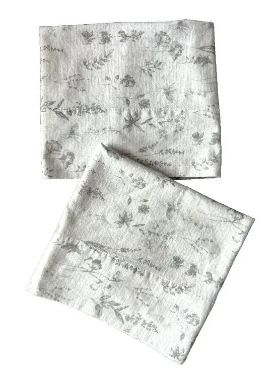 BOTANICAL Pillowcase Pair Standard Size Gray White Script Garden Floral Flowers