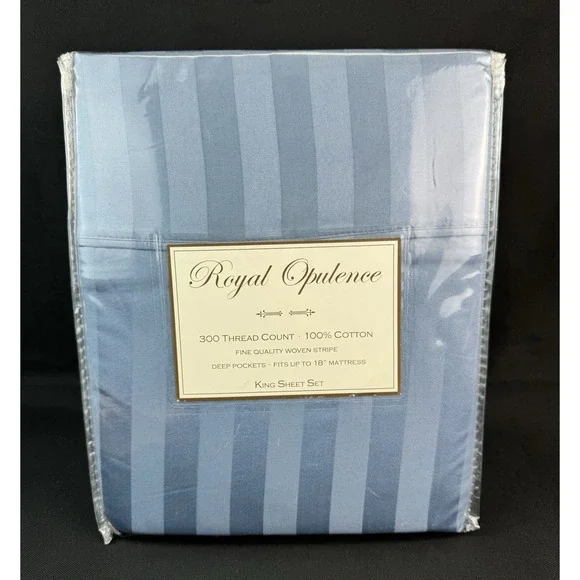 Royal Opulence King Sheet Set 300 Thread Count 100% Cotton Slate Blue Stripes