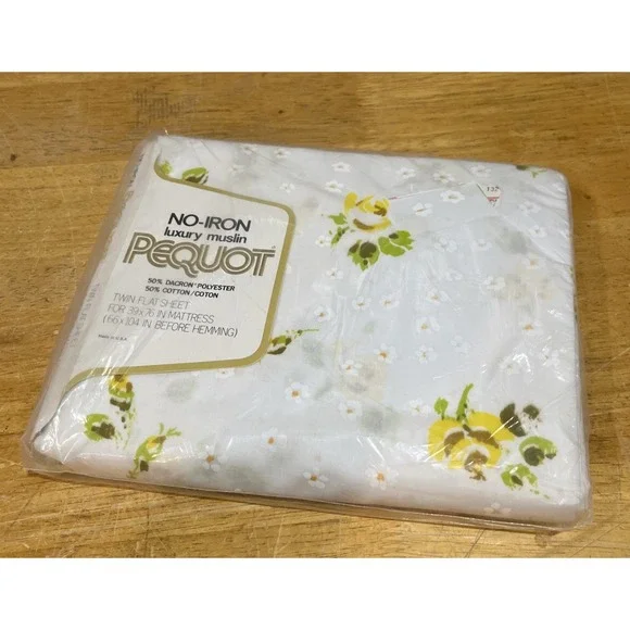 VTG Pequot Yellow Rosebuds Sheet-Twin Flat‎ Floral USA Cottage Garden