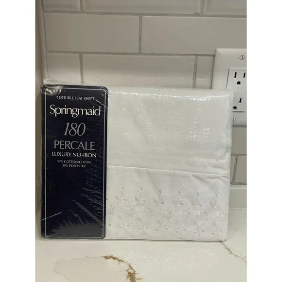 Vintage Springmaid Double/Full Flat Sheet Tiara White Eyelet Percale‎ New Sealed
