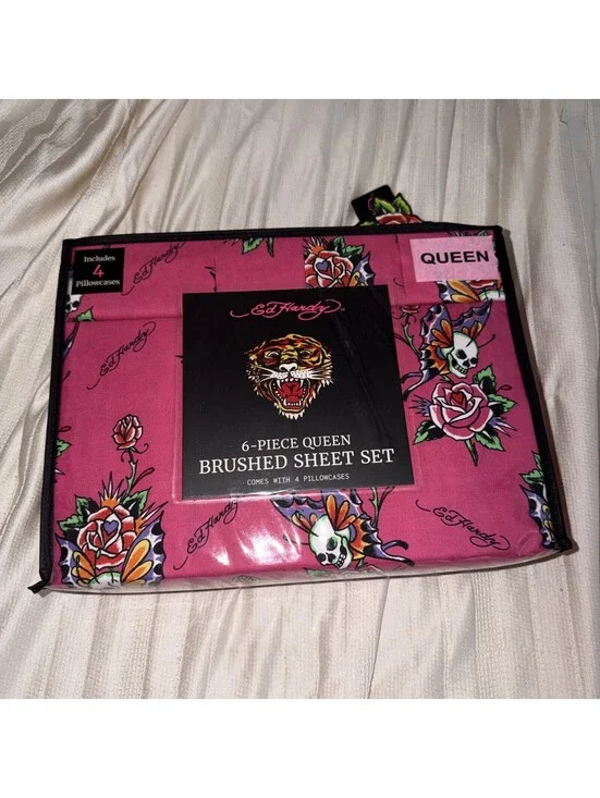 Ed Hardy Pink Six Piece Queen Sheet Set.