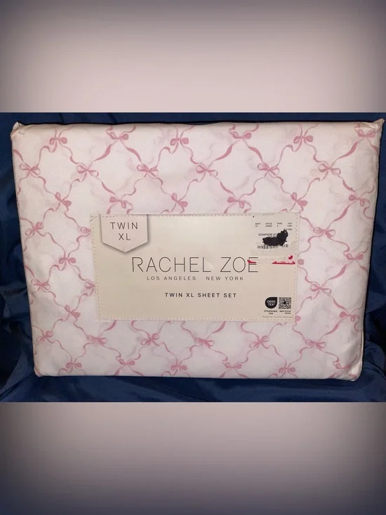 Rachel Zoe Twin XL Sheet Set Pink Ribbon Pattern