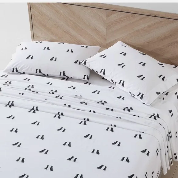 Eddie‎ Bauer Home FULL Size Bed 100% Cotton 4pc Sheet Set Black Lab Labrador Dog
