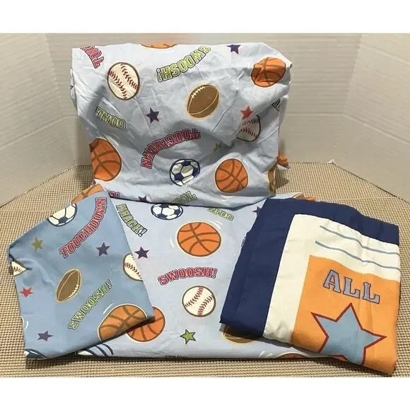 Circo Twin Sheet Set Full Fitted Pillowcase Sham Blue Sports Theme Kids Room